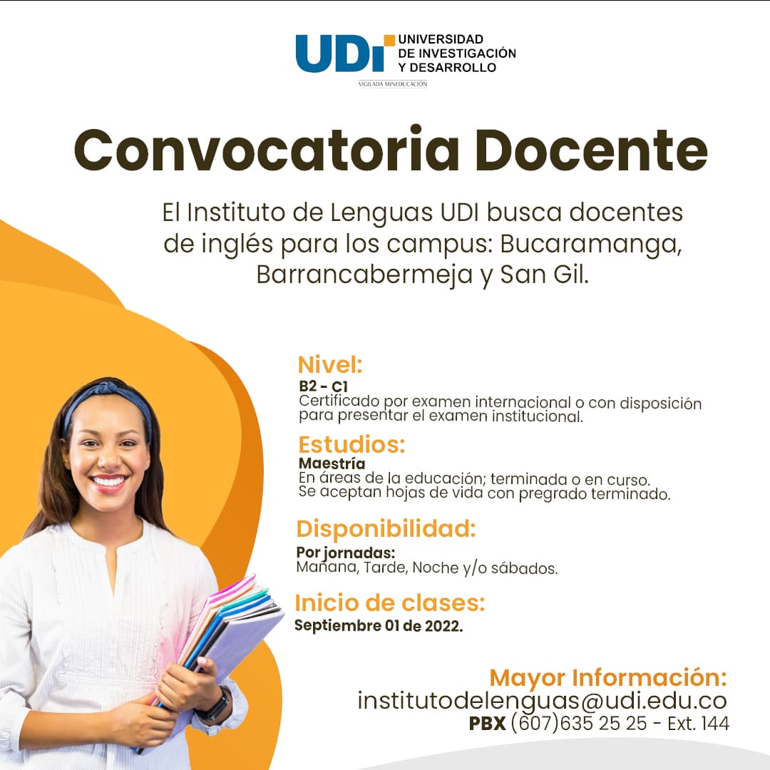 CONVOCATORIA DOCENTE UDI PARA IDIOMAS Universidad de Investigación y